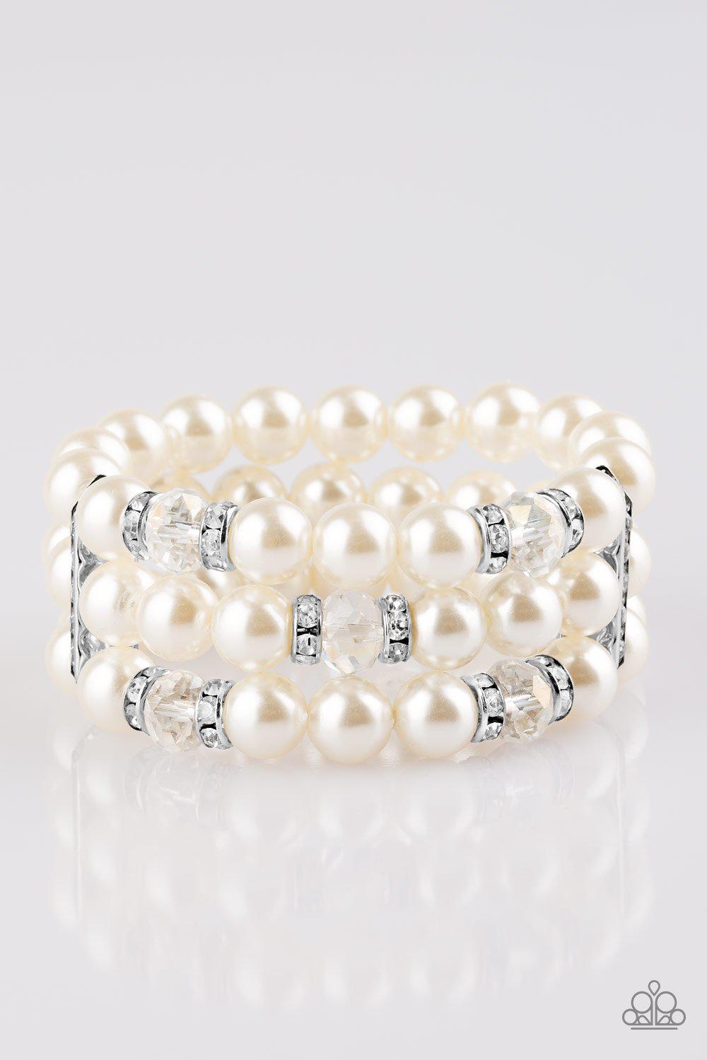 Undeniably Dapper White Pearl Bracelet - Paparazzi Accessories-CarasShop.com - $5 Jewelry by Cara Jewels