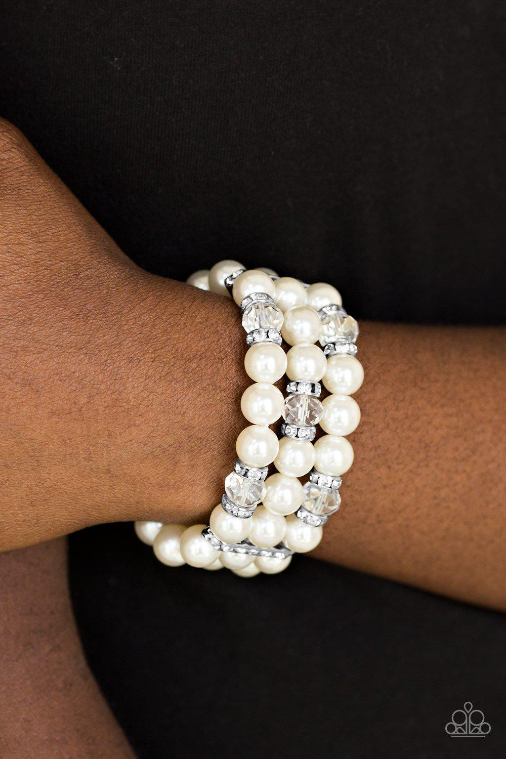 Undeniably Dapper White Pearl Bracelet - Paparazzi Accessories-CarasShop.com - $5 Jewelry by Cara Jewels