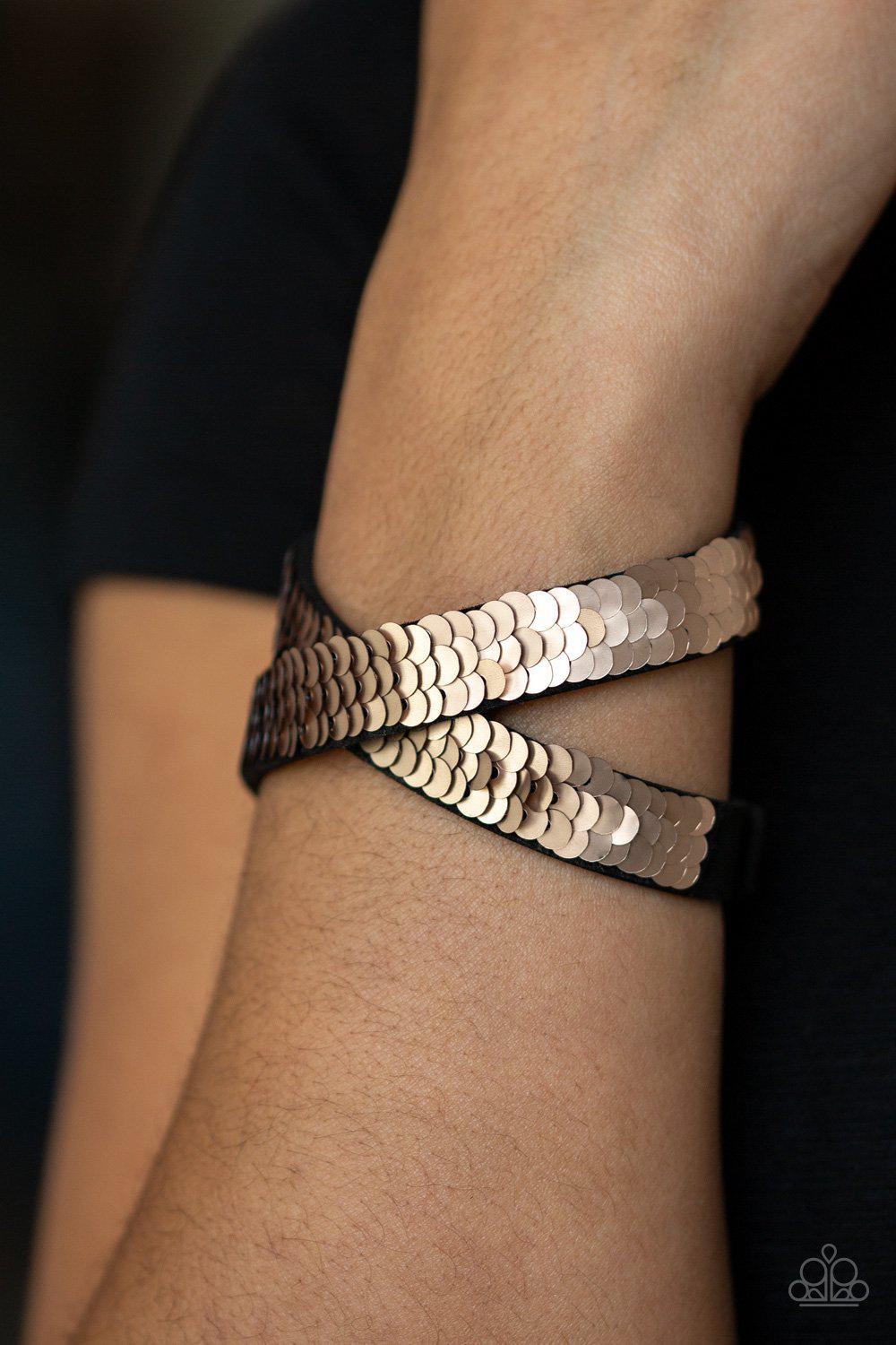 Under The SEQUINS Rose Gold / Silver Double-Wrap Snap Bracelet - Paparazzi Accessories-CarasShop.com - $5 Jewelry by Cara Jewels