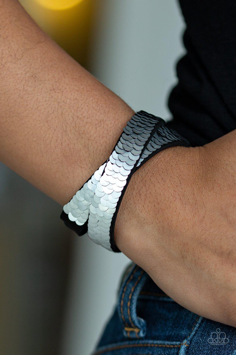 Under The SEQUINS Silver / Black Double-Wrap Snap Bracelet - Paparazzi Accessories-CarasShop.com - $5 Jewelry by Cara Jewels