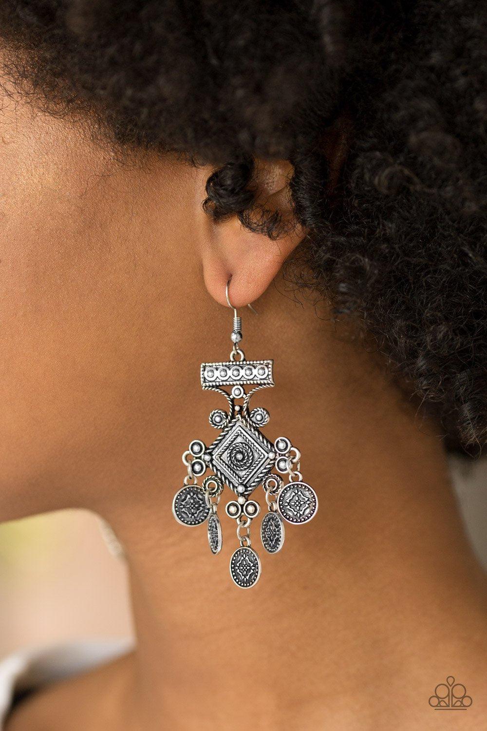 Unexplored Lands Silver Earrings - Paparazzi Accessories-CarasShop.com - $5 Jewelry by Cara Jewels