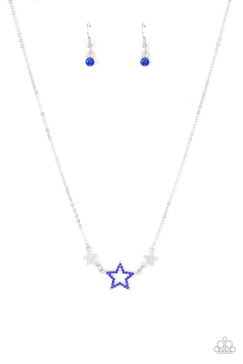 United We Sparkle Blue Rhinestone Star Necklace - Paparazzi Accessories- lightbox - CarasShop.com - $5 Jewelry by Cara Jewels