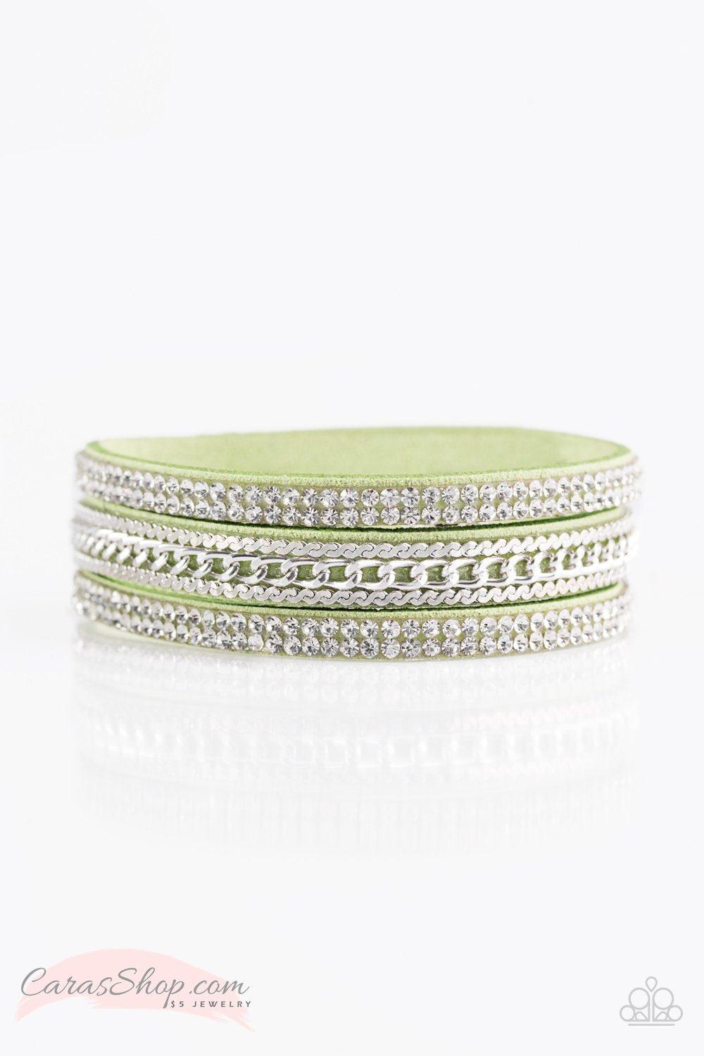 Unstoppable Green Suede Wrap Snap Bracelet - Paparazzi Accessories-CarasShop.com - $5 Jewelry by Cara Jewels