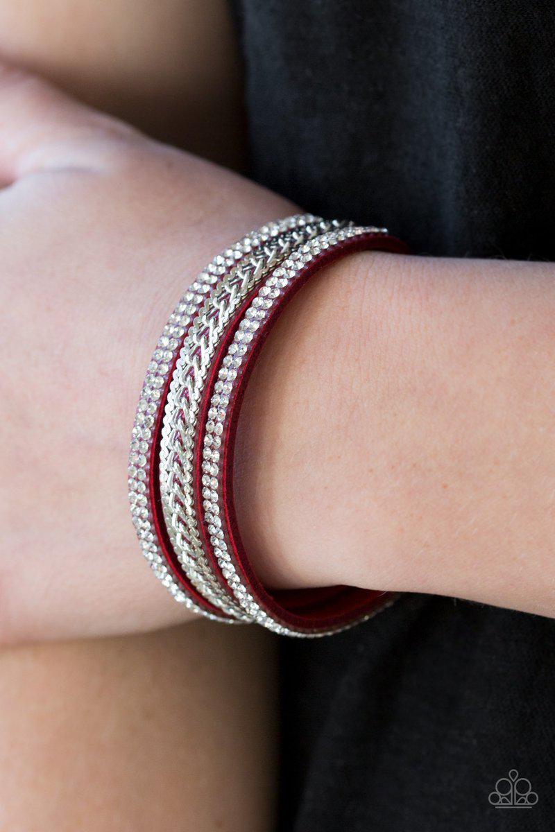 Unstoppable Red Wrap Snap Bracelet - Paparazzi Accessories-CarasShop.com - $5 Jewelry by Cara Jewels