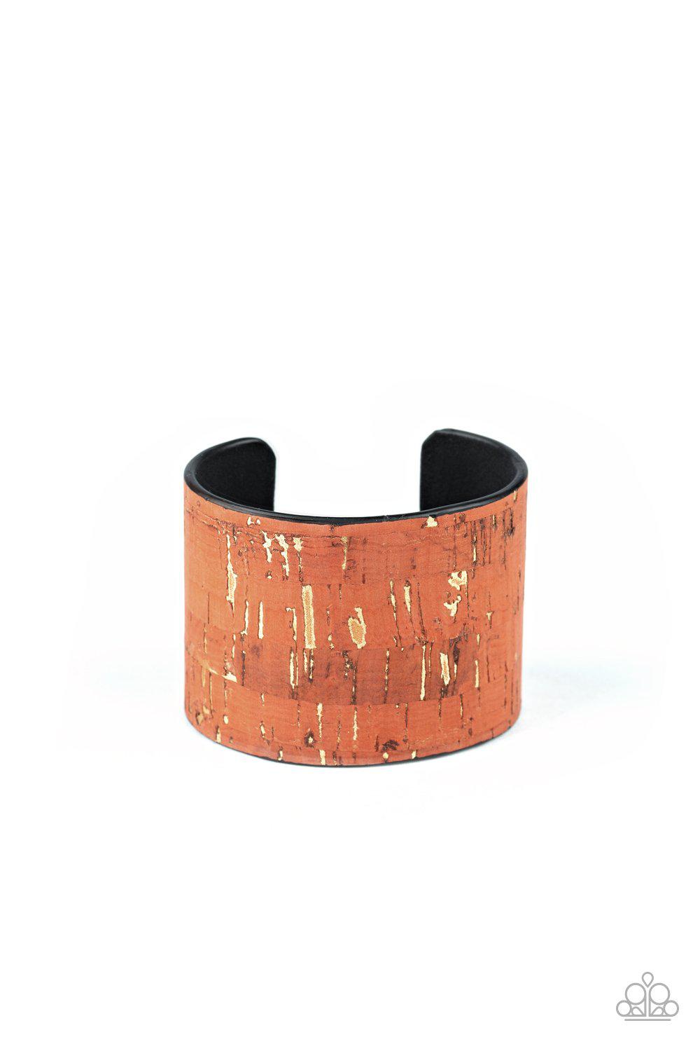 Up To Scratch Orange Cork Cuff Bracelet - Paparazzi Accessories-CarasShop.com - $5 Jewelry by Cara Jewels