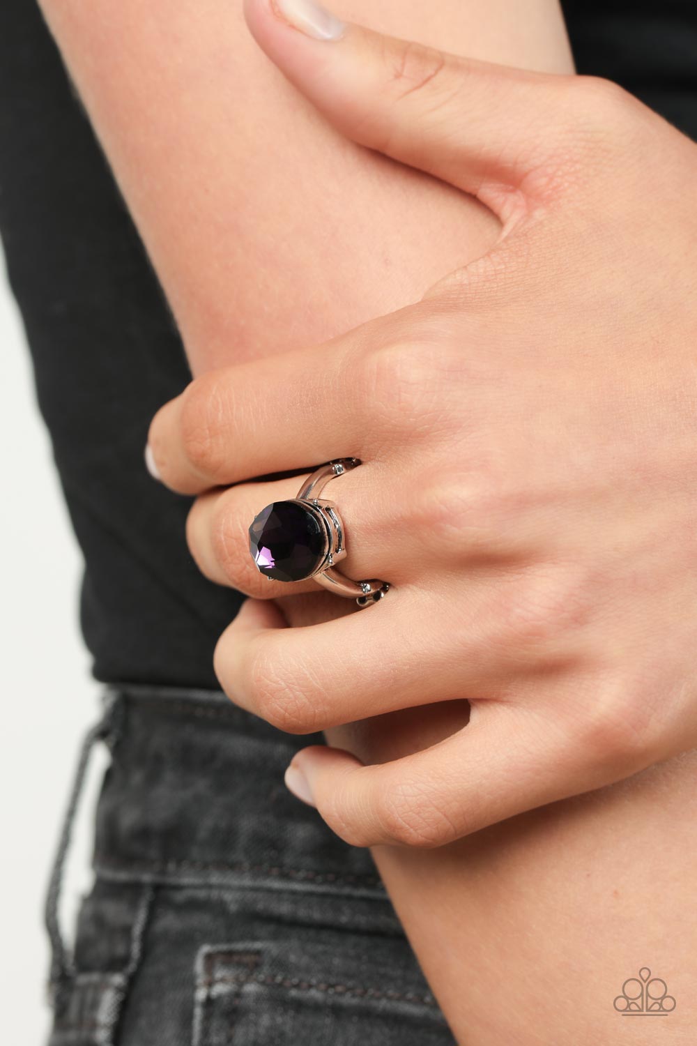 Updated Dazzle Purple Rhinestone Ring - Paparazzi Accessories-on model - CarasShop.com - $5 Jewelry by Cara Jewels
