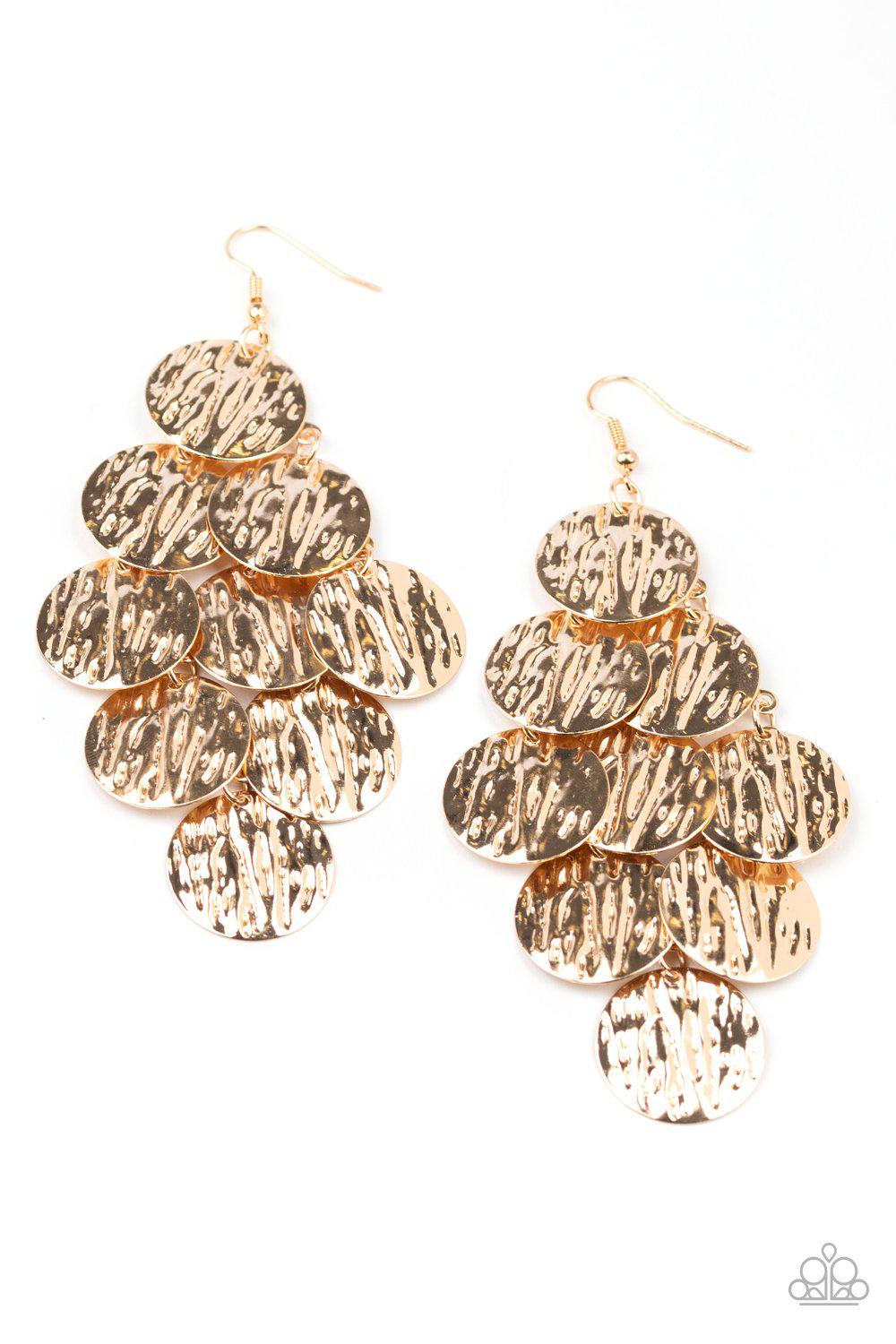 Uptown Edge Gold Earrings - Paparazzi Accessories-CarasShop.com - $5 Jewelry by Cara Jewels
