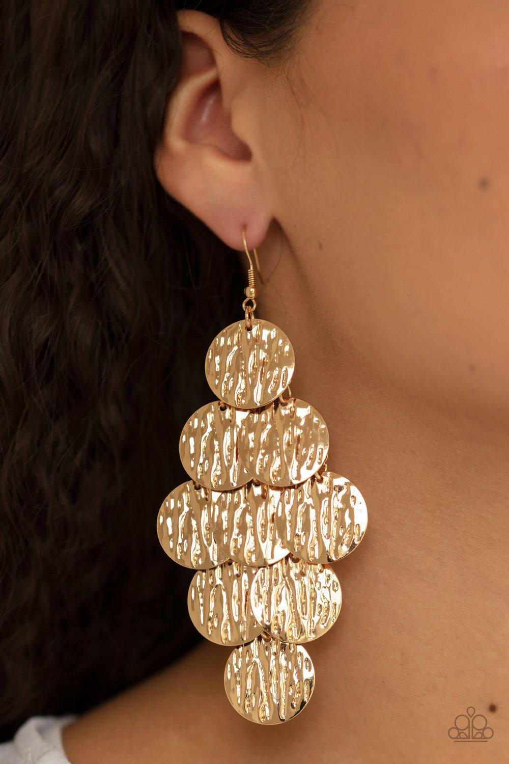 Uptown Edge Gold Earrings - Paparazzi Accessories-CarasShop.com - $5 Jewelry by Cara Jewels