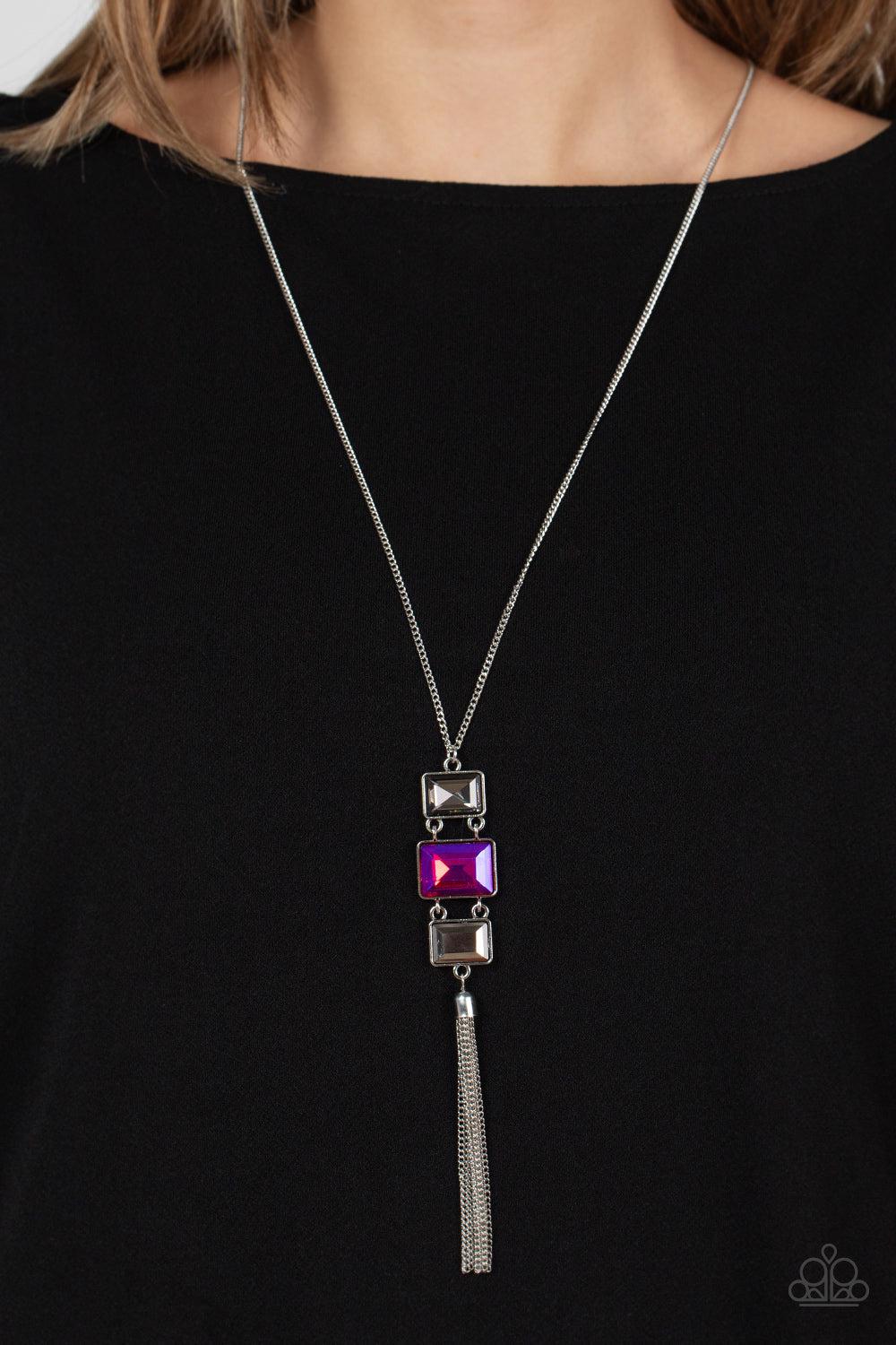Uptown Totem Pink, Smoky and Hematite Necklace - Paparazzi Accessories-on model - CarasShop.com - $5 Jewelry by Cara Jewels