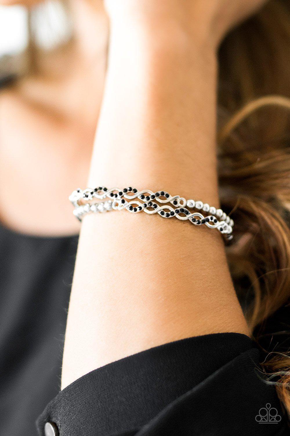 Uptown Utopia Silver and Black Bracelet Set - Paparazzi Accessories-CarasShop.com - $5 Jewelry by Cara Jewels