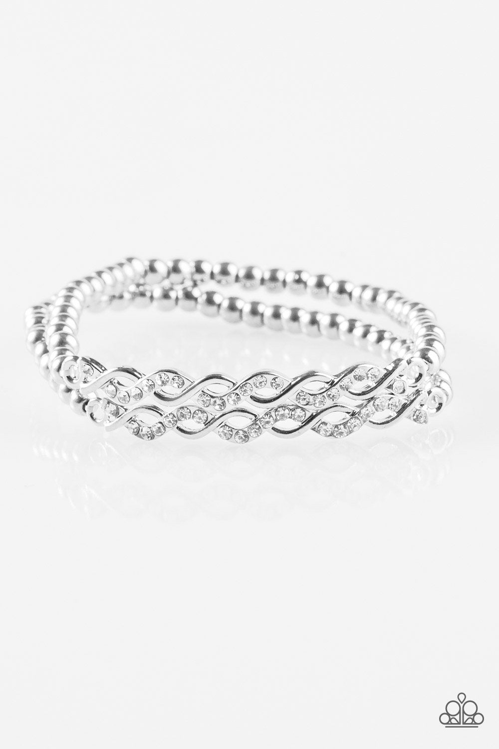 Uptown Utopia Silver and White Bracelet Set - Paparazzi Accessories-CarasShop.com - $5 Jewelry by Cara Jewels