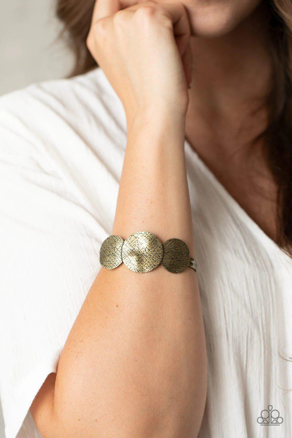 Urban Aftershock Brass Cuff Bracelet - Paparazzi Accessories- lightbox - CarasShop.com - $5 Jewelry by Cara Jewels