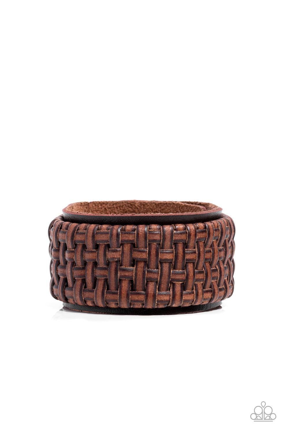 Urban Expansion Brown Leather Snap Bracelet - Paparazzi Accessories- lightbox - CarasShop.com - $5 Jewelry by Cara Jewels