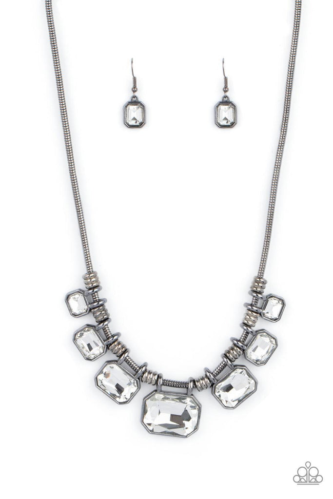 Urban Extravagance Gunmetal Necklace Accessories Black & - White Paparazzi Gem
