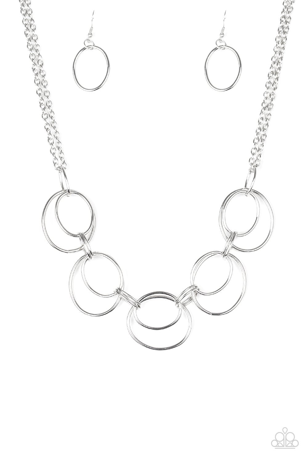 Urban Orbit Silver Necklace - Paparazzi Accessories - lightbox -CarasShop.com - $5 Jewelry by Cara Jewels