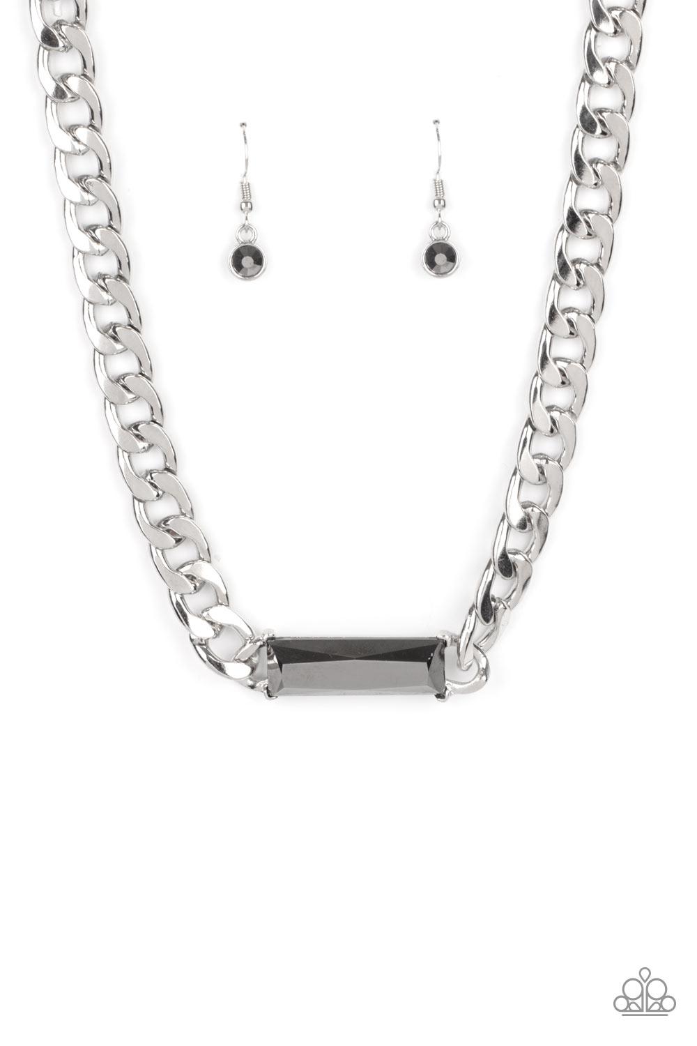Urban Royalty Silver Chain and Hematite Rhinestone Necklace - Paparazzi Accessories- lightbox - CarasShop.com - $5 Jewelry by Cara Jewels