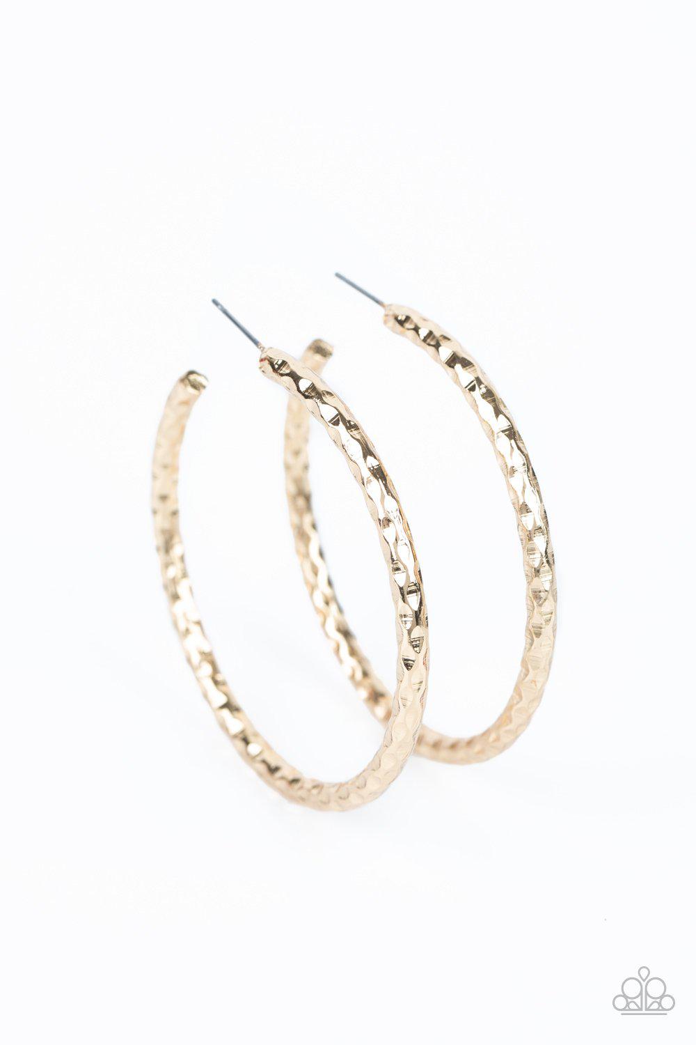 Urban Upgrade Hammered Gold Hoop Earrings - Paparazzi Accessories- lightbox - CarasShop.com - $5 Jewelry by Cara Jewels