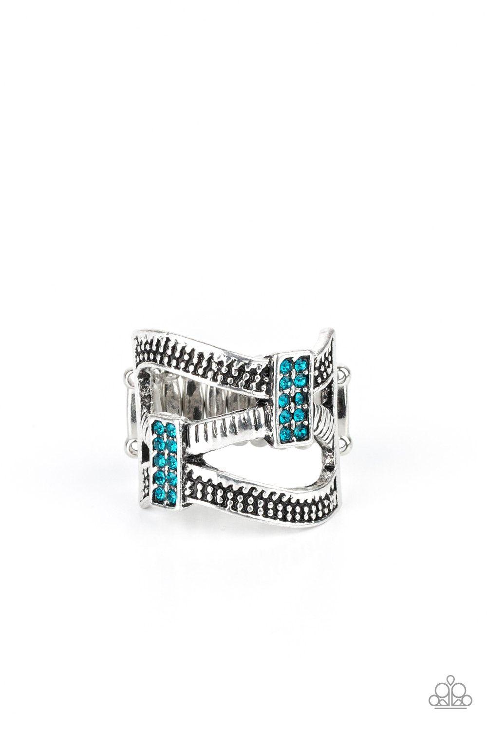 Urban Upscale Blue Rhinestone Ring - Paparazzi Accessories- lightbox - CarasShop.com - $5 Jewelry by Cara Jewels