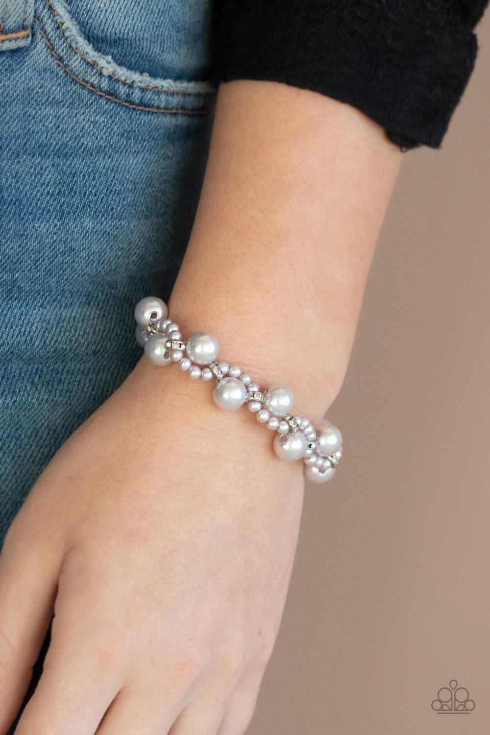 Utmost Uptown Silver Pearl Bracelet - Paparazzi Accessories-CarasShop.com - $5 Jewelry by Cara Jewels