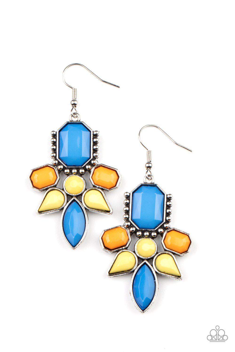 Vacay Vixen Multi Blue, Yellow and Marigold Earrings - Paparazzi Accessories- lightbox - CarasShop.com - $5 Jewelry by Cara Jewels