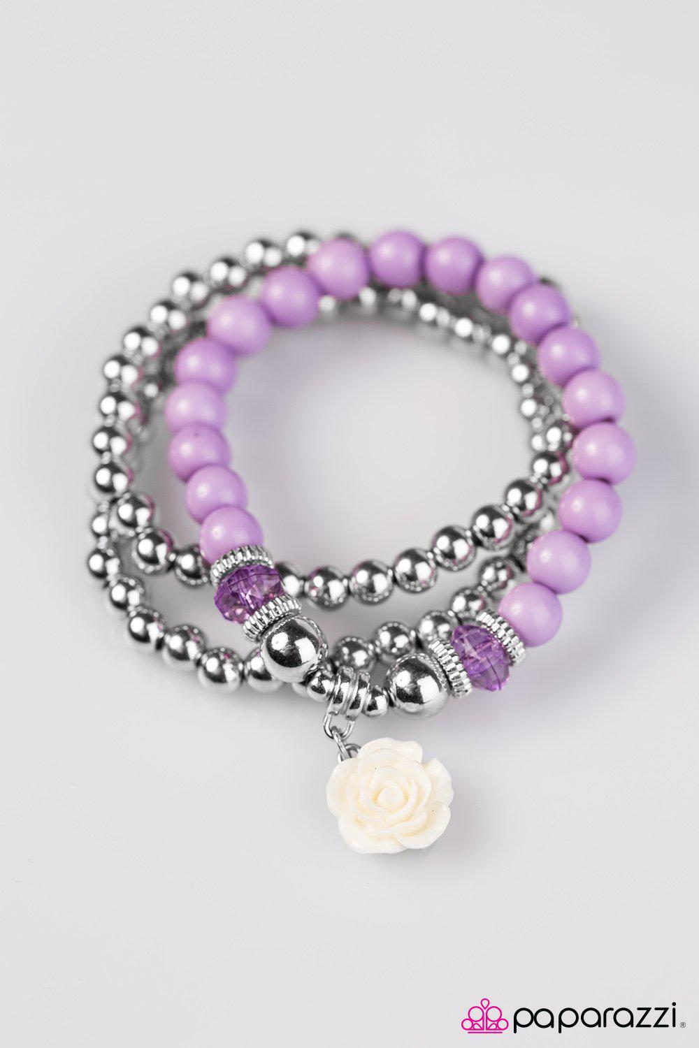Valley Of The Flowers Purple Bracelet Set - Paparazzi Accessories-CarasShop.com - $5 Jewelry by Cara Jewels