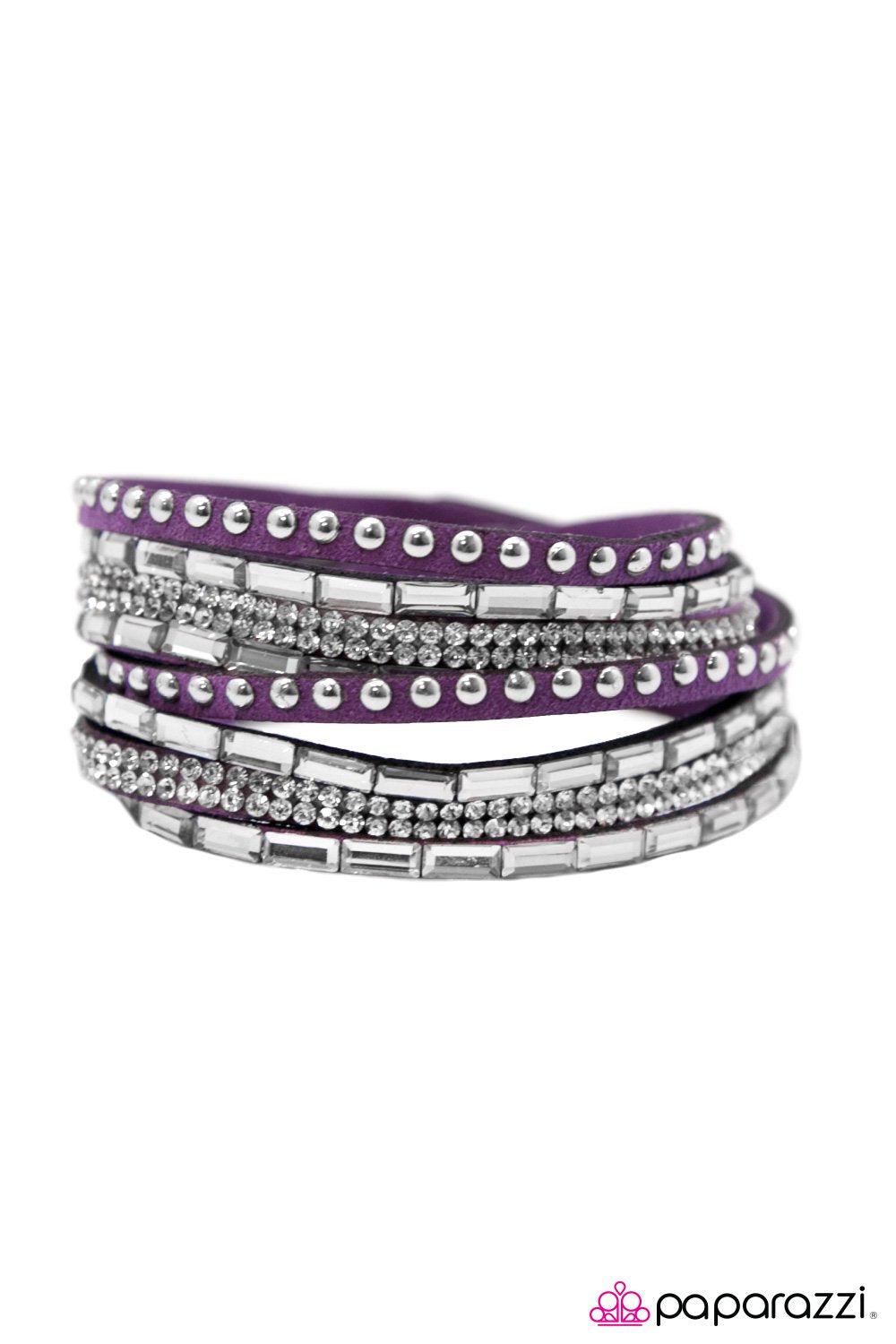 Varsity Team Purple and Silver Double-wrap Snap Bracelet - Paparazzi Accessories-CarasShop.com - $5 Jewelry by Cara Jewels