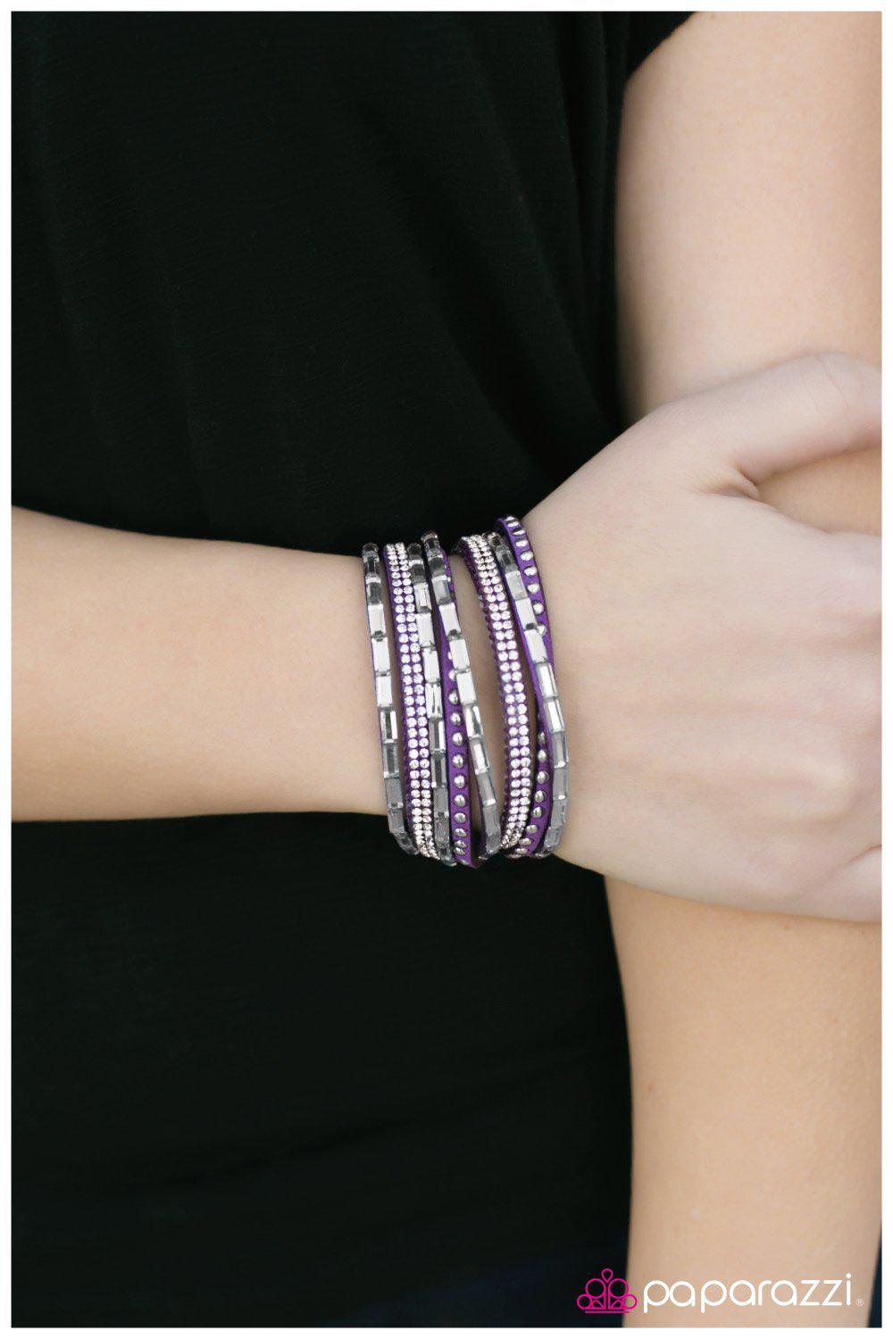 Varsity Team Purple and Silver Double-wrap Snap Bracelet - Paparazzi Accessories-CarasShop.com - $5 Jewelry by Cara Jewels