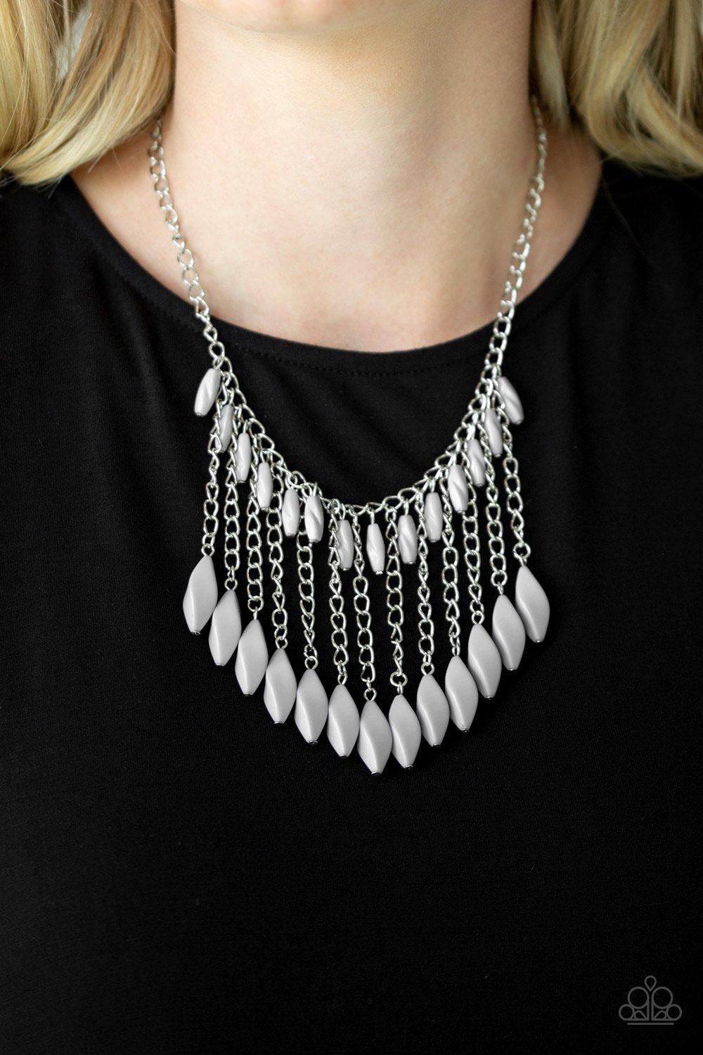 Venturous Vibes Silver Necklace - Paparazzi Accessories - model -CarasShop.com - $5 Jewelry by Cara Jewels