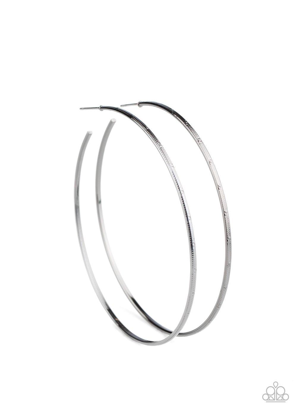 Very Curvaceous Black Gunmetal Hoop Earrings - Paparazzi Accessories-CarasShop.com - $5 Jewelry by Cara Jewels