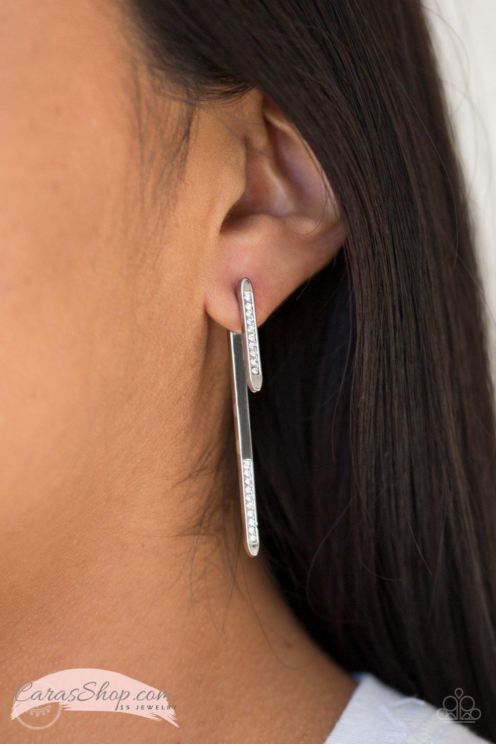 Very Important VIXEN White Double-sided Post Earrings - Paparazzi Accessories-CarasShop.com - $5 Jewelry by Cara Jewels