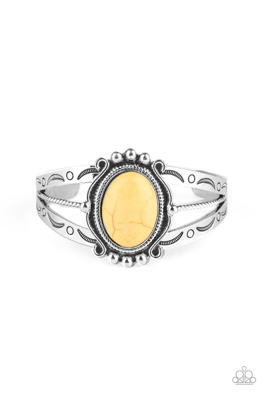 Very TERRA-torial Yellow Stone Cuff Bracelet - Paparazzi Accessories- lightbox - CarasShop.com - $5 Jewelry by Cara Jewels
