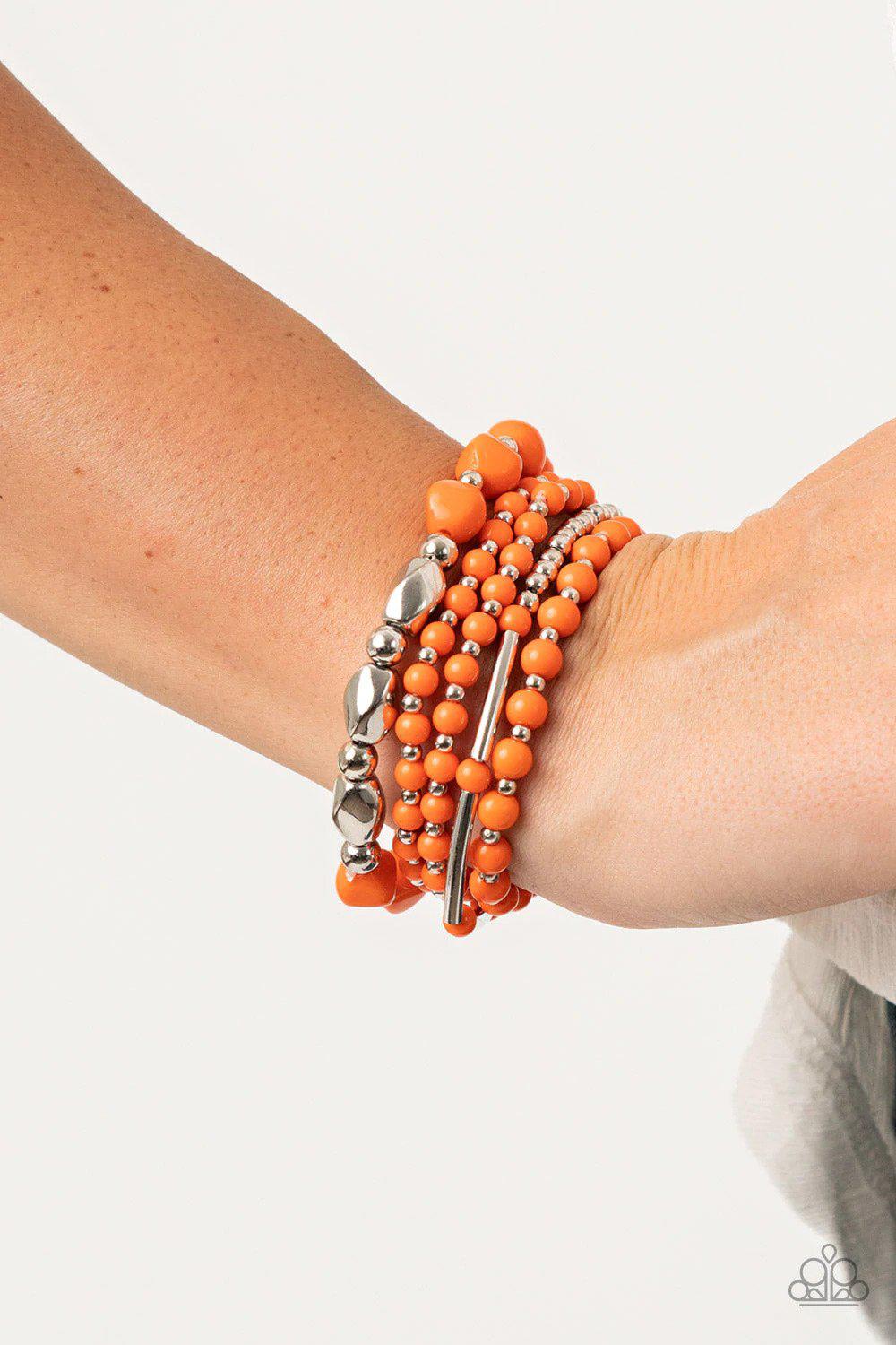 Vibrantly Vintage Orange Bracelet - Paparazzi Accessories-on model - CarasShop.com - $5 Jewelry by Cara Jewels