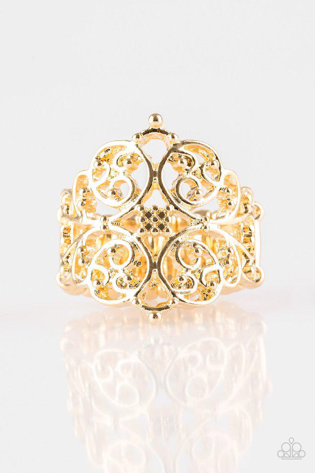 Victorian Valor Gold Ring - Paparazzi Accessories- lightbox - CarasShop.com - $5 Jewelry by Cara Jewels