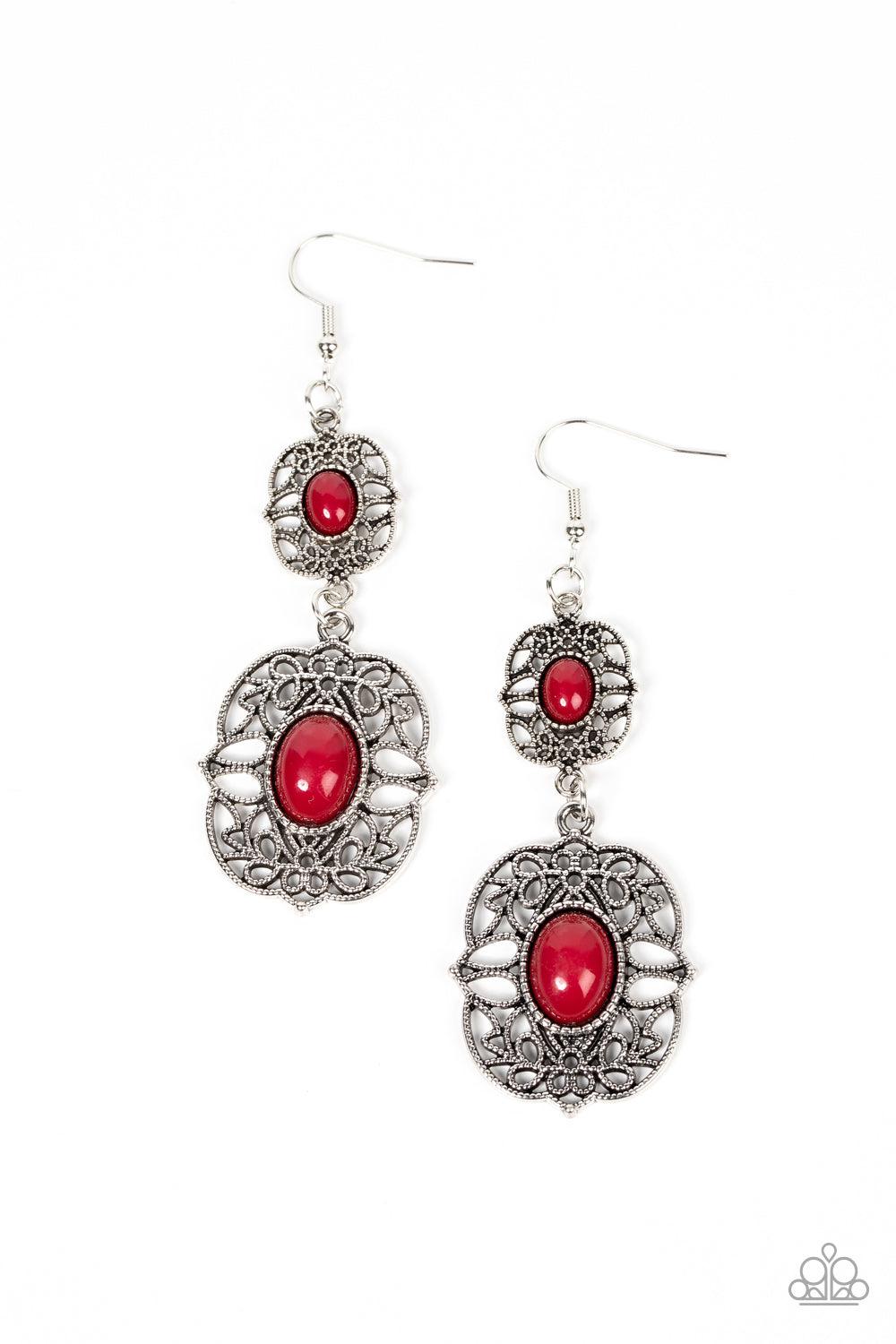 Victorian Villa Red Earrings - Paparazzi Accessories- lightbox - CarasShop.com - $5 Jewelry by Cara Jewels