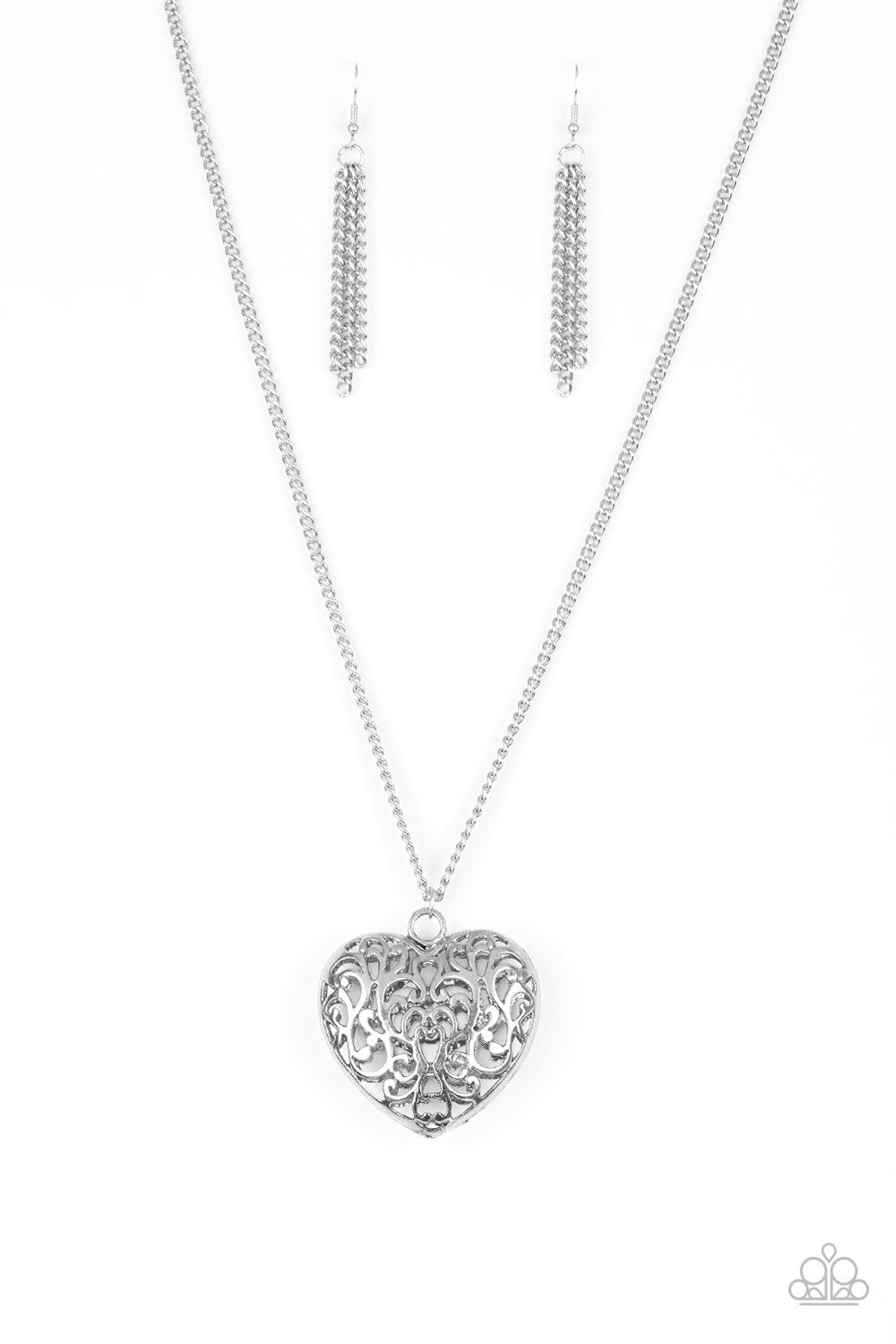Victorian Virtue Silver Necklace - Paparazzi Accessories-CarasShop.com - $5 Jewelry by Cara Jewels