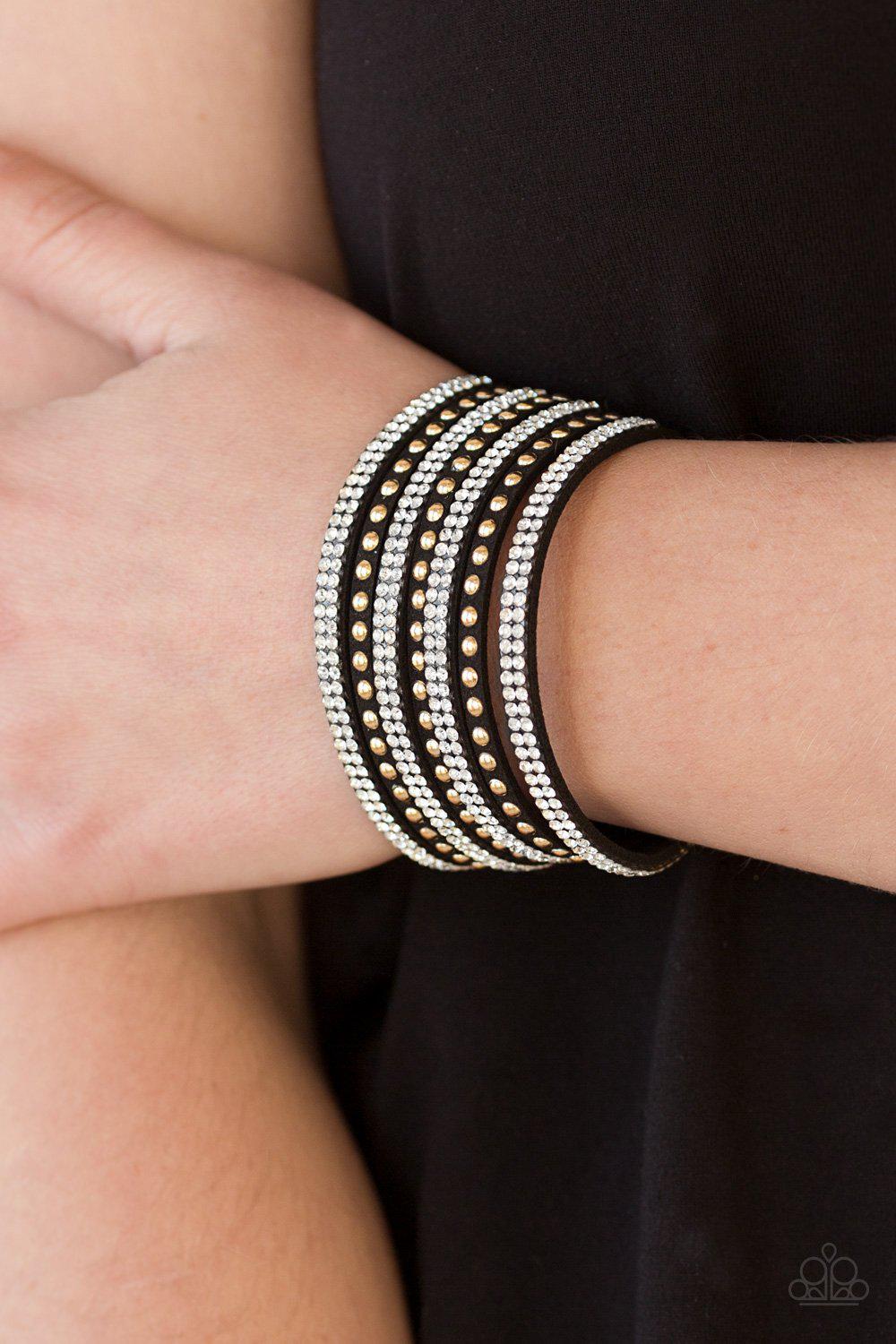 Victory Shine Black and Gold Urban Wrap Snap Bracelet - Paparazzi Accessories-CarasShop.com - $5 Jewelry by Cara Jewels