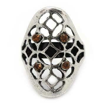 Vintage Décor Silver and Brown Ring - Paparazzi Accessories-CarasShop.com - $5 Jewelry by Cara Jewels