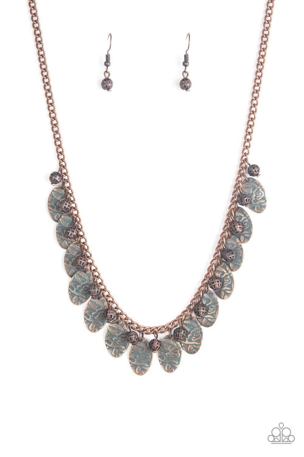 Vintage Gardens Copper Patina Finish Necklace - Paparazzi Accessories-CarasShop.com - $5 Jewelry by Cara Jewels