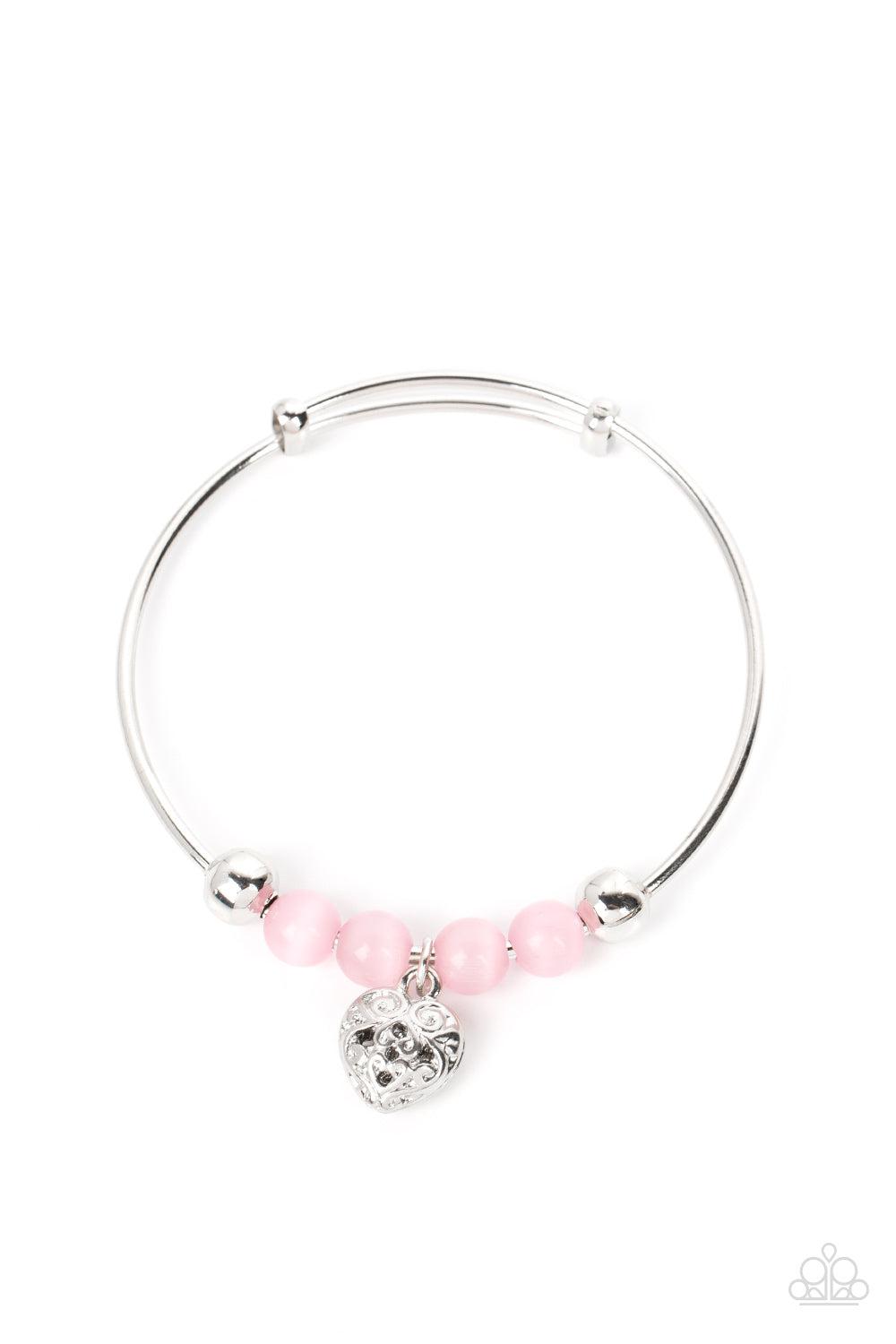 Vintage Vows Pink Heart Charm Bangle Bracelet - Paparazzi Accessories- lightbox - CarasShop.com - $5 Jewelry by Cara Jewels