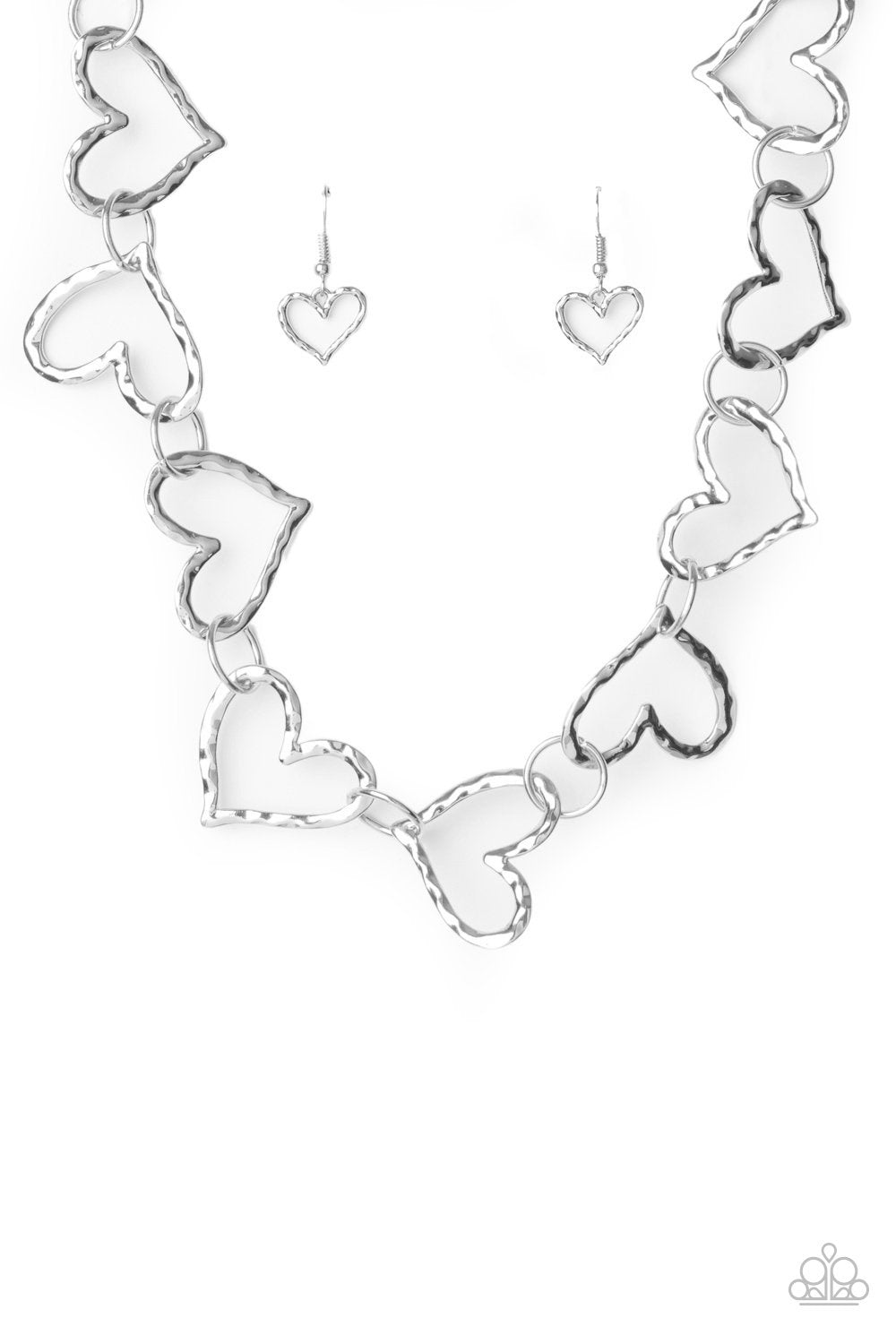Vintagely Valentine Silver Heart Necklace - Paparazzi Accessories - lightbox -CarasShop.com - $5 Jewelry by Cara Jewels