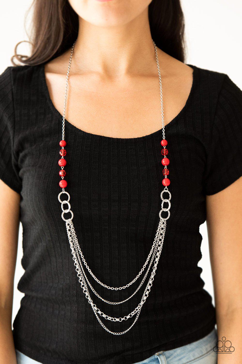 Vividly Vivid Red Necklace - Paparazzi Accessories - model -CarasShop.com - $5 Jewelry by Cara Jewels