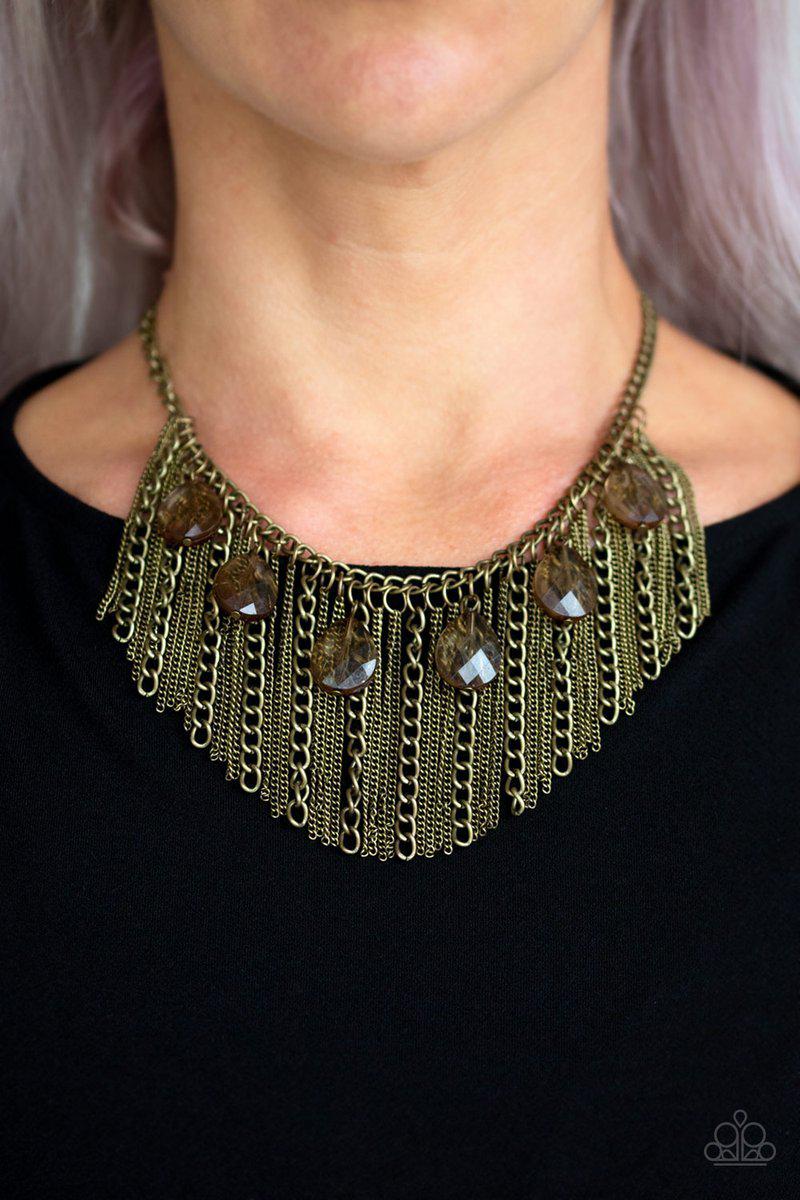 Vixen Conviction Brass Necklace - Paparazzi Accessories - model -CarasShop.com - $5 Jewelry by Cara Jewels