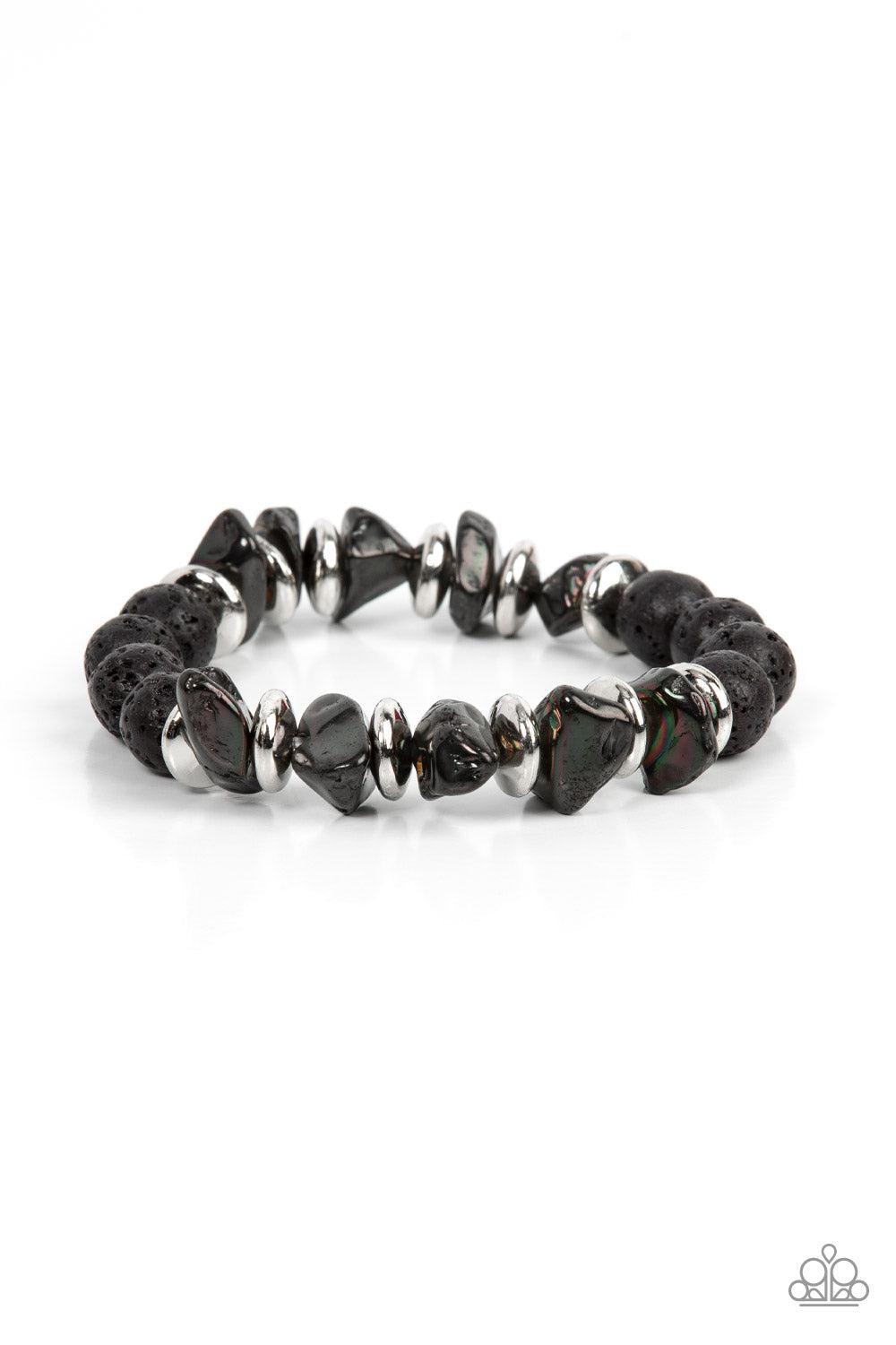 Volcanic Vacay Silver &amp; Black Oil Spill Bracelet - Paparazzi Accessories- lightbox - CarasShop.com - $5 Jewelry by Cara Jewels