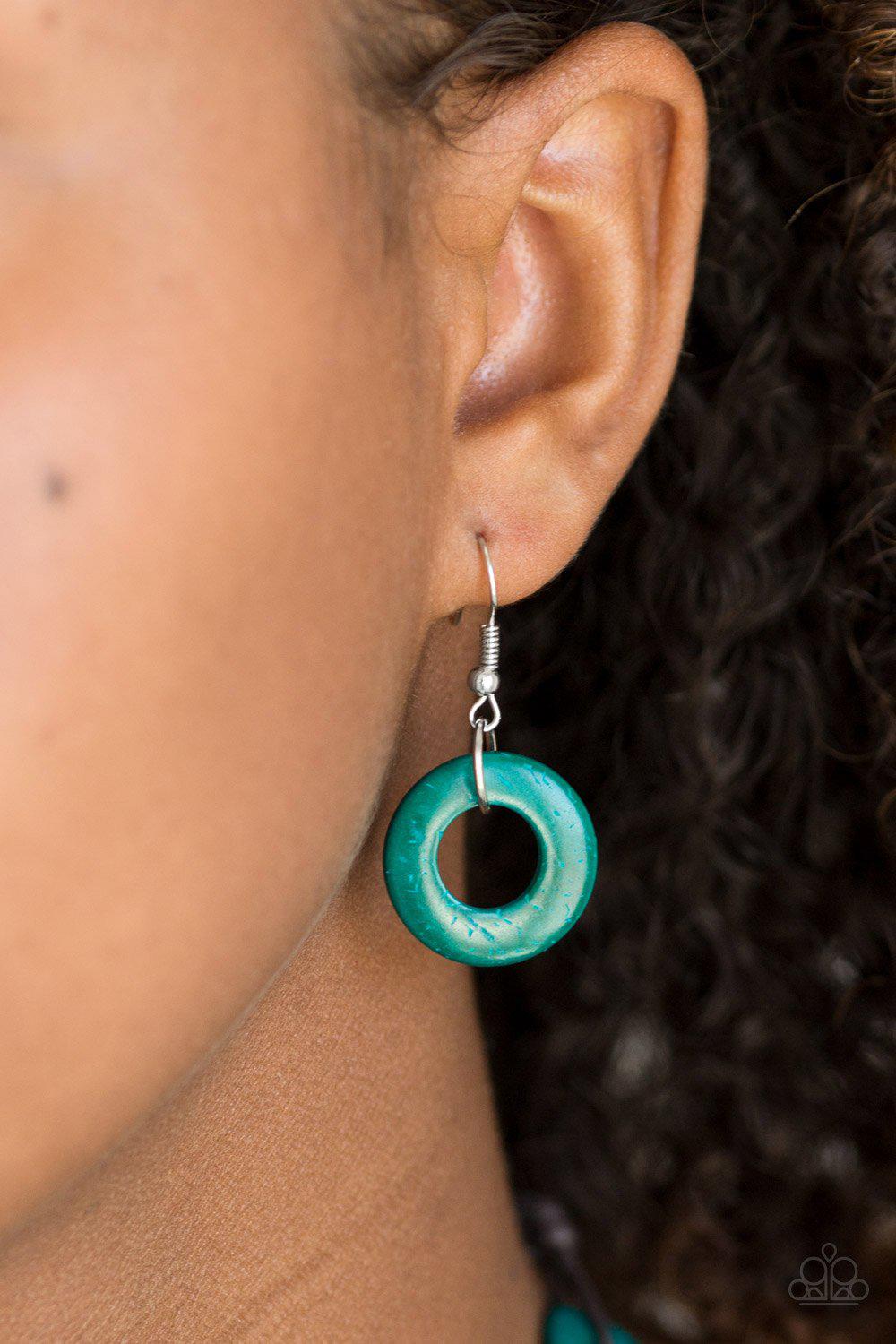 Waikiki Winds Blue Wood Necklace - Paparazzi Accessories - free matching earrings -CarasShop.com - $5 Jewelry by Cara Jewels