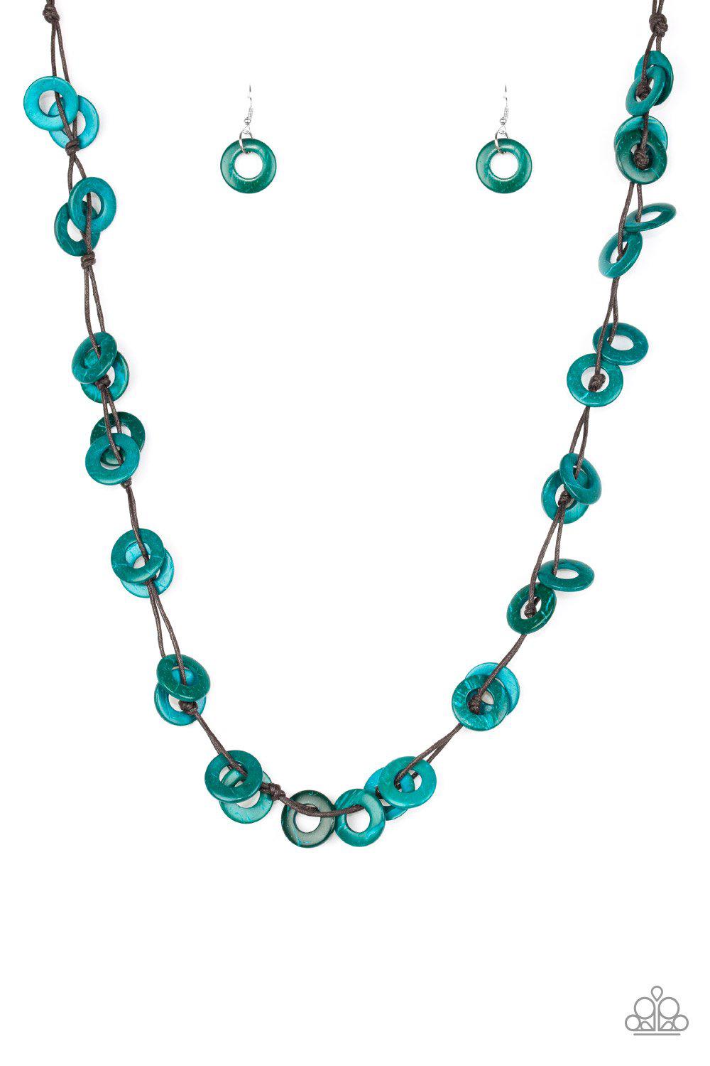 Waikiki Winds Blue Wood Necklace - Paparazzi Accessories - lightbox -CarasShop.com - $5 Jewelry by Cara Jewels
