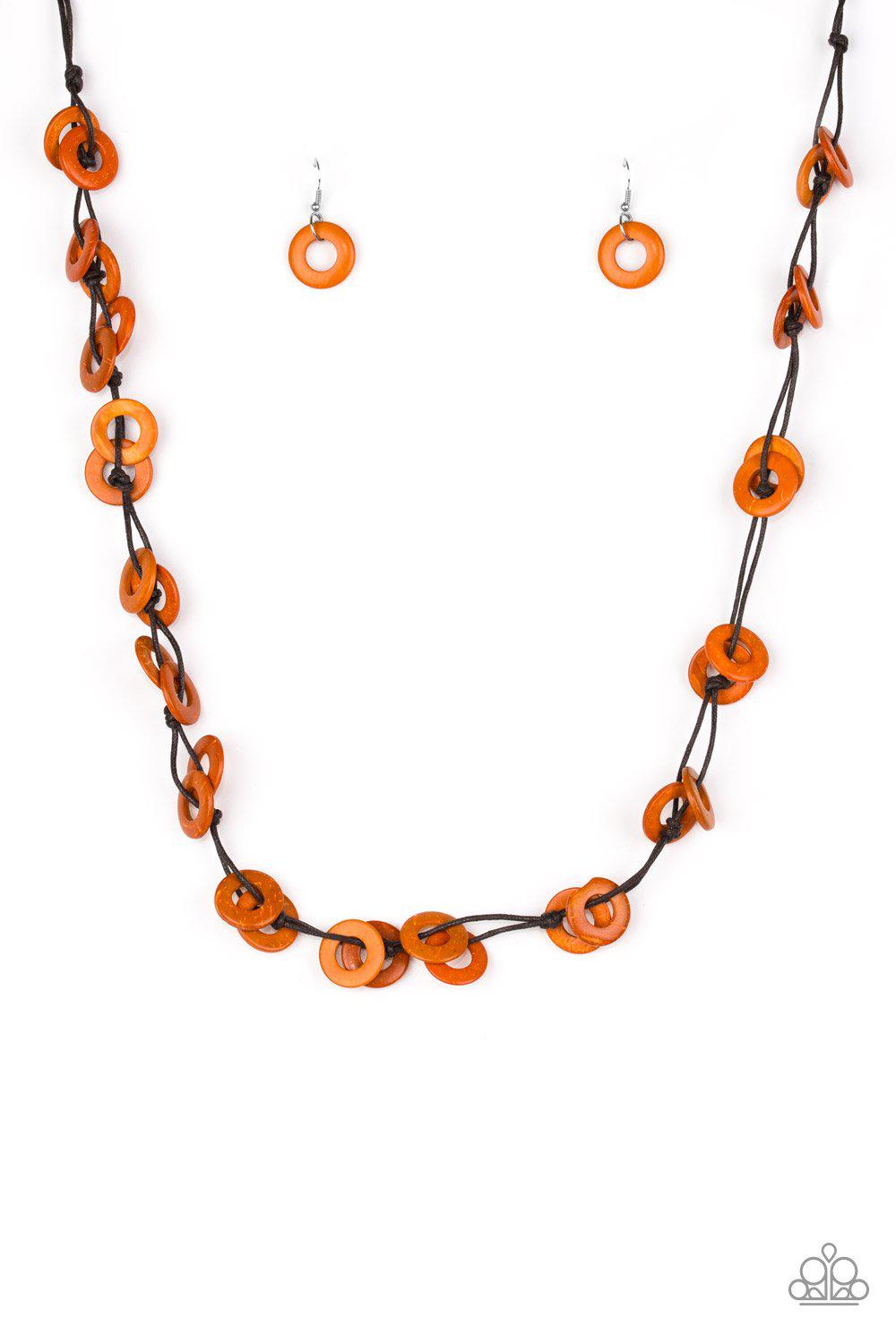 Waikiki Winds Orange Wood Necklace - Paparazzi Accessories - lightbox -CarasShop.com - $5 Jewelry by Cara Jewels