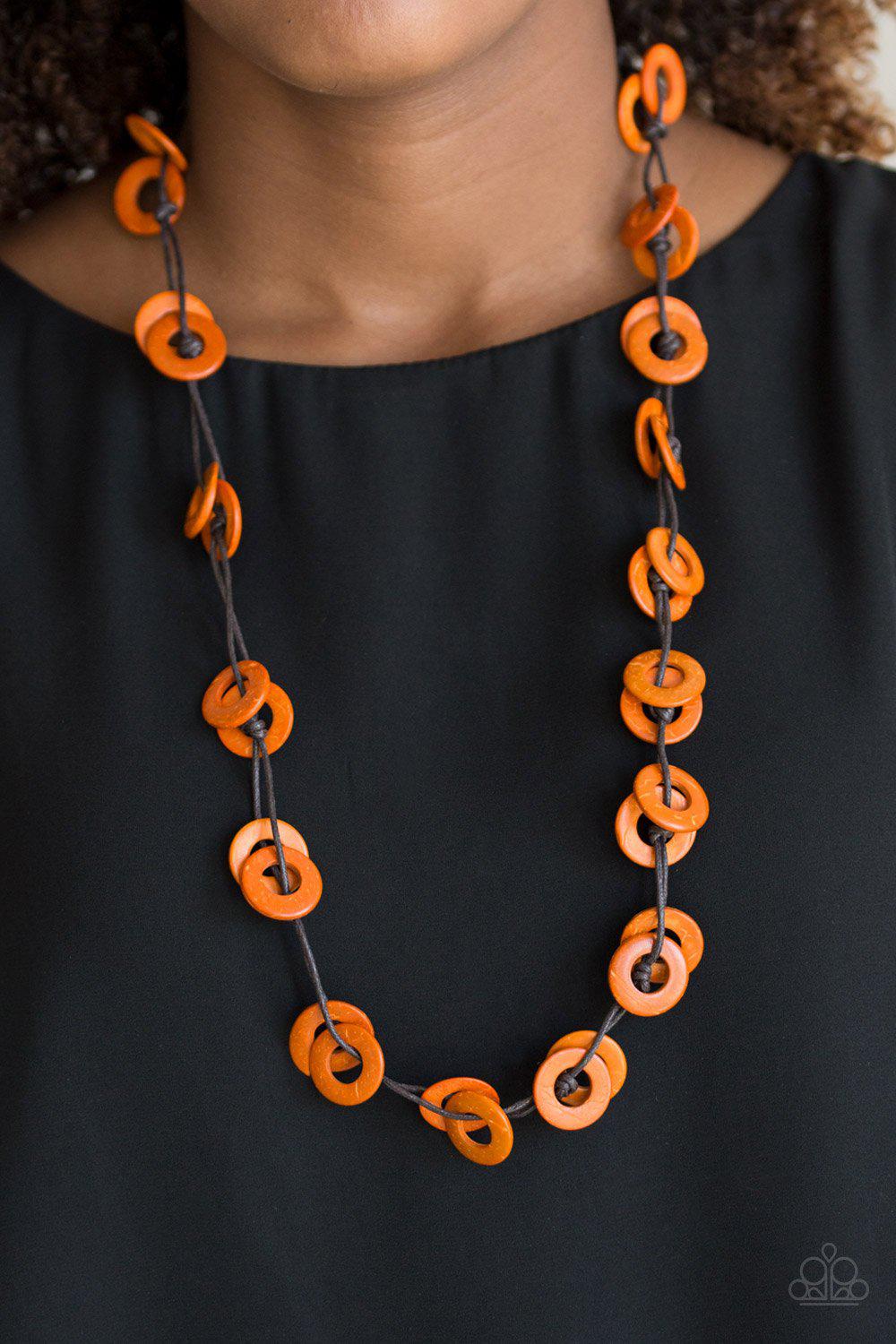 Waikiki Winds Orange Wood Necklace - Paparazzi Accessories - model -CarasShop.com - $5 Jewelry by Cara Jewels