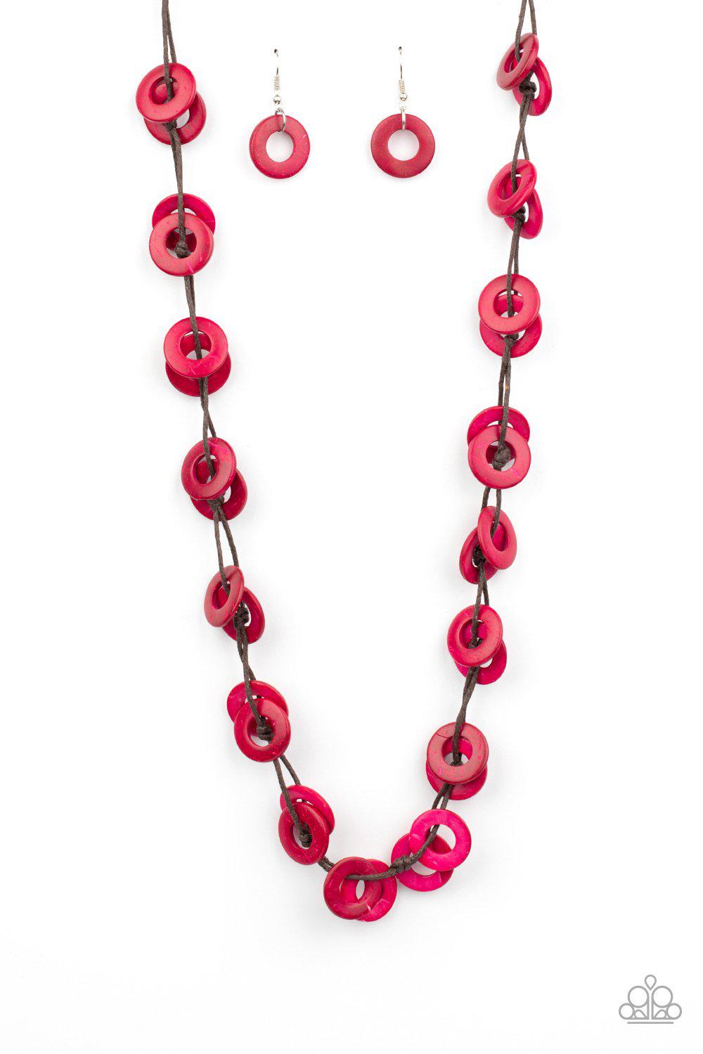 Waikiki Winds Pink Wood Necklace - Paparazzi Accessories - lightbox -CarasShop.com - $5 Jewelry by Cara Jewels