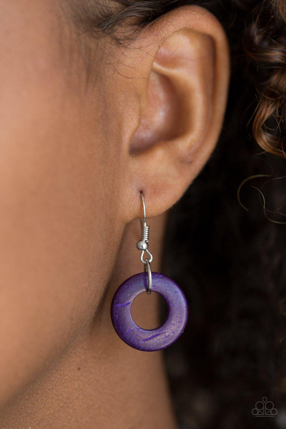 Waikiki Winds Purple Wood Necklace - Paparazzi Accessories - free matching earrings -CarasShop.com - $5 Jewelry by Cara Jewels