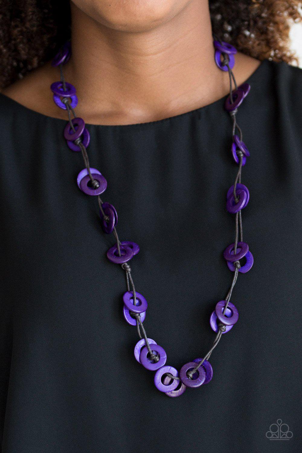 Waikiki Winds Purple Wood Necklace - Paparazzi Accessories - model -CarasShop.com - $5 Jewelry by Cara Jewels